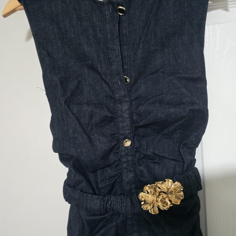 Zara Dark Blue Denim Midi Dress with Gold Accents - Picture 13 of 16